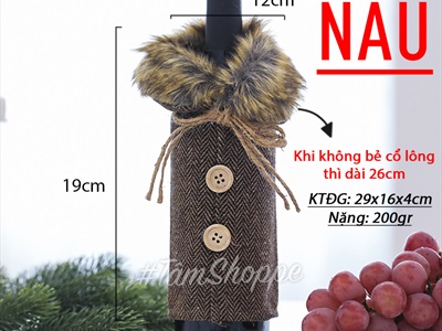 Áo vải bọc chai rượu Noel cổ lông thú caro Vintage BCHR-X-04
