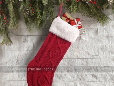 Vớ tất Noel bằng len trơn màu D50cm VOTAT-X-04
