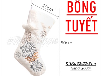 Vớ tất Noel vải lông trắng thêu họa tiết Bắc Âu D50cm VOTAT-X-05