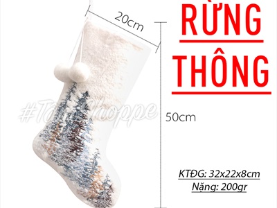 Vớ tất Noel vải lông trắng thêu họa tiết Bắc Âu D50cm VOTAT-X-05