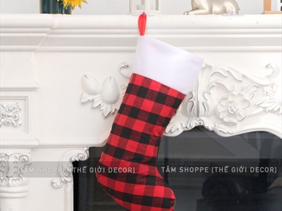 Vớ tất Noel vải caro đơn giản có cỡ lớn nhỏ VOTAT-X-06