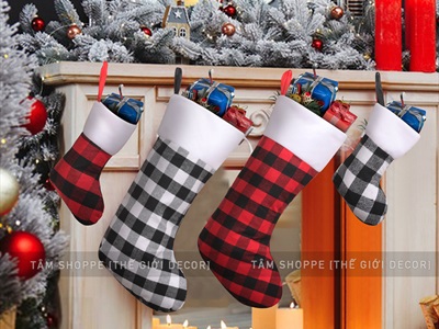 Vớ tất Noel vải caro đơn giản có cỡ lớn nhỏ VOTAT-X-06