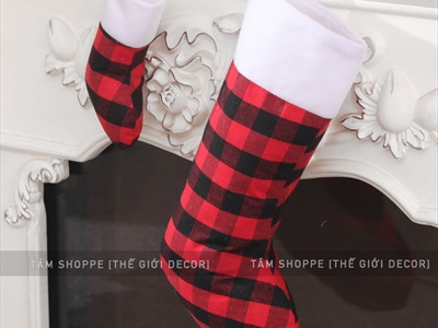 Vớ tất Noel vải caro đơn giản có cỡ lớn nhỏ VOTAT-X-06