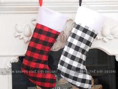 Vớ tất Noel vải caro đơn giản có cỡ lớn nhỏ VOTAT-X-06