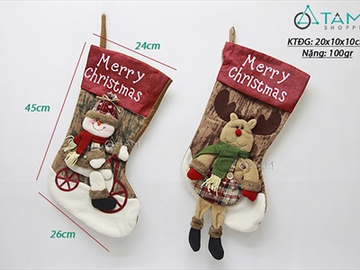 Vớ tất Noel vải nâu Vintage kiểu vỏ cây [45x26cm - 2 kiểu] VOTAT-X-07