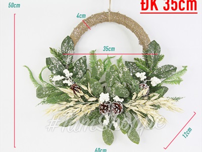 Vòng nguyệt quế vải bố lá rừng yến mạch phủ kim tuyến ĐK35cm X-VNGQ-27