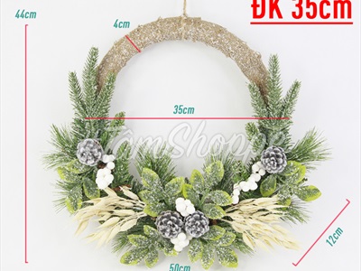 Vòng nguyệt quế vải bố lá thông yến mạch phủ tuyết ĐK35cm X-VNGQ-28