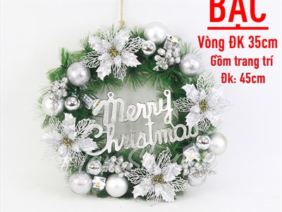 Vòng nguyệt quế Noel 4 hoa trạng nguyên kim tuyến ĐK45cm VNGQ-X-34