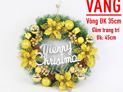 Vòng nguyệt quế Noel 4 hoa trạng nguyên kim tuyến ĐK45cm VNGQ-X-34