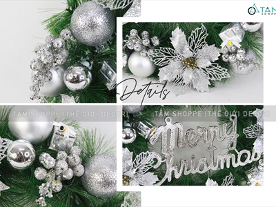 Vòng nguyệt quế Noel 4 hoa trạng nguyên kim tuyến ĐK45cm VNGQ-X-34
