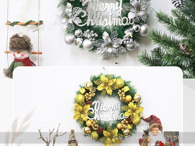 Vòng nguyệt quế Noel 4 hoa trạng nguyên kim tuyến ĐK45cm VNGQ-X-34