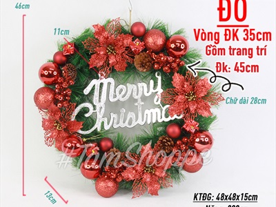 Vòng nguyệt quế Noel 4 hoa trạng nguyên kim tuyến ĐK45cm VNGQ-X-34