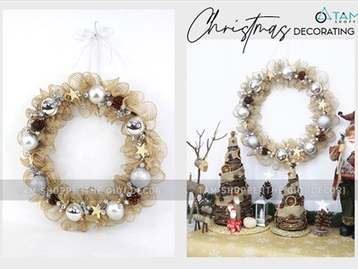 Vòng nguyệt quế Noel lưới bố nhún bèo 8 trái châu ĐK50cm (Có đèn Led) VNGQ-X-35