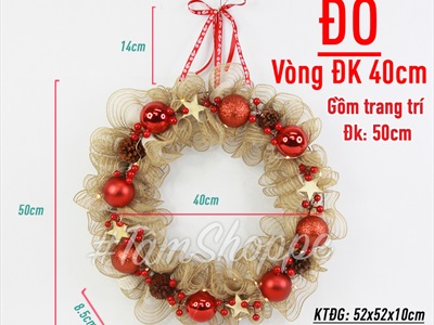 Vòng nguyệt quế Noel lưới bố nhún bèo 8 trái châu ĐK50cm (Có đèn Led) VNGQ-X-35