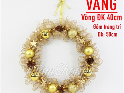 Vòng nguyệt quế Noel lưới bố nhún bèo 8 trái châu ĐK50cm (Có đèn Led) VNGQ-X-35
