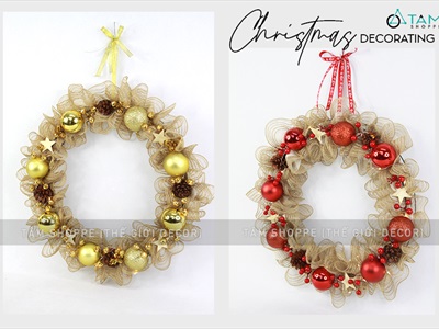 Vòng nguyệt quế Noel lưới bố nhún bèo 8 trái châu ĐK50cm (Có đèn Led) VNGQ-X-35