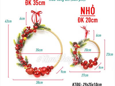 Vòng nguyệt quế Noel nửa vòng mây lá PE châu đỏ ĐK30-40cm (Có đèn Led) VNGQ-X-36