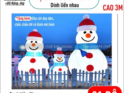 Mô hình bộ 3 người tuyết dính liền cao 3m bơm hơi tự động [Vải dày - Bơm xịn] BOMHOI-X-06