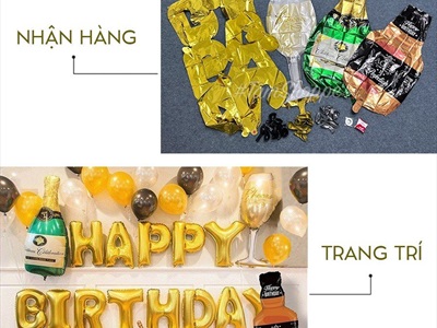Set bóng sinh nhật chữ HPBD vàng đen rượu tây SSN-BDTS001