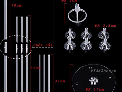 Bộ trụ bong bóng 7 nhánh để bàn nhựa tháo lắp PKBB-TRU7