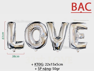 Bong bóng kiếng chữ LOVE viết hoa cao 60cm BBK-LOVE-01