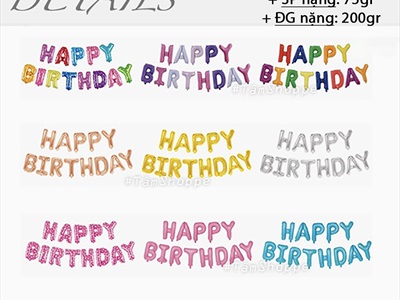 Bong bóng kiếng chữ HAPPY BIRTHDAY cao 33cm BBK-HPBD-01