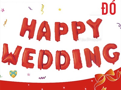 Bong bóng kiếng chữ HAPPY WEDDING cao 33cm BBK-HPWD-01