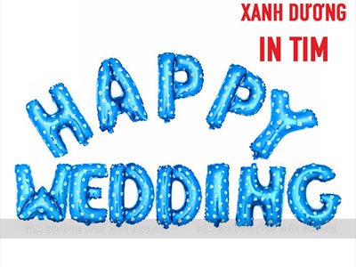 Bong bóng kiếng chữ HAPPY WEDDING cao 33cm BBK-HPWD-01