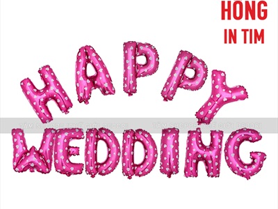 Bong bóng kiếng chữ HAPPY WEDDING cao 33cm BBK-HPWD-01
