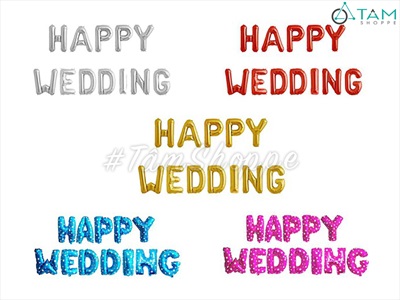 Bong bóng kiếng chữ HAPPY WEDDING cao 33cm BBK-HPWD-01