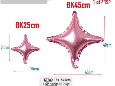 Bong bóng kiếng ngôi sao 4 cạnh hình đốm sáng trơn màu nhiều cỡ BBK-SAO-02