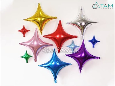 Bong bóng kiếng ngôi sao 4 cạnh hình đốm sáng trơn màu nhiều cỡ BBK-SAO-02