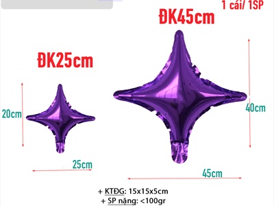 Bong bóng kiếng ngôi sao 4 cạnh hình đốm sáng trơn màu nhiều cỡ BBK-SAO-02