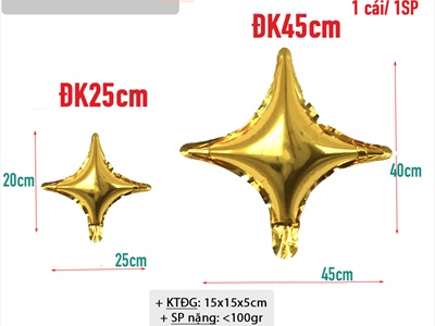 Bong bóng kiếng ngôi sao 4 cạnh hình đốm sáng trơn màu nhiều cỡ BBK-SAO-02