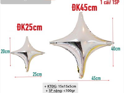 Bong bóng kiếng ngôi sao 4 cạnh hình đốm sáng trơn màu nhiều cỡ BBK-SAO-02