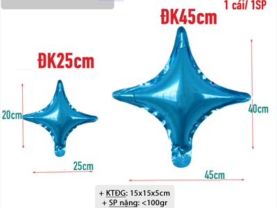Bong bóng kiếng ngôi sao 4 cạnh hình đốm sáng trơn màu nhiều cỡ BBK-SAO-02