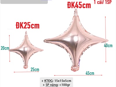 Bong bóng kiếng ngôi sao 4 cạnh hình đốm sáng trơn màu nhiều cỡ BBK-SAO-02