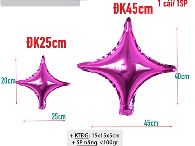 Bong bóng kiếng ngôi sao 4 cạnh hình đốm sáng trơn màu nhiều cỡ BBK-SAO-02
