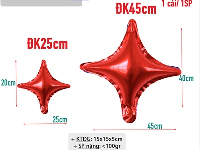 Bong bóng kiếng ngôi sao 4 cạnh hình đốm sáng trơn màu nhiều cỡ BBK-SAO-02