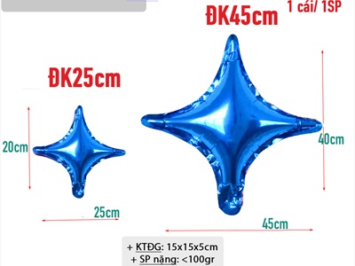 Bong bóng kiếng ngôi sao 4 cạnh hình đốm sáng trơn màu nhiều cỡ BBK-SAO-02