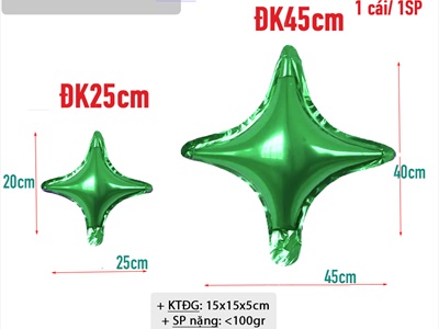 Bong bóng kiếng ngôi sao 4 cạnh hình đốm sáng trơn màu nhiều cỡ BBK-SAO-02