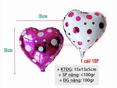 Bong bóng kiếng trái tim chấm bi 35cm BBK-TIM-01