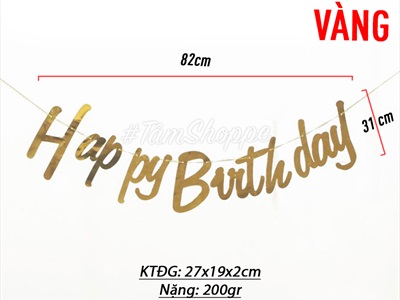 Dây banner chữ Happy birthday giấy chữ thường ép kim BANER-HPBD-01