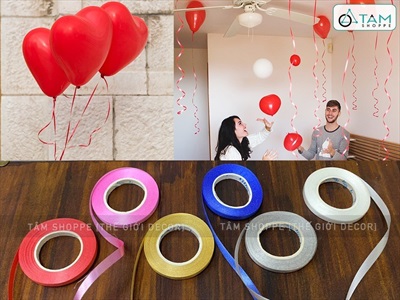 Ruy băng nhựa bản nhỏ 5mm cột bong bóng cuộn 10m RUYBANG-12