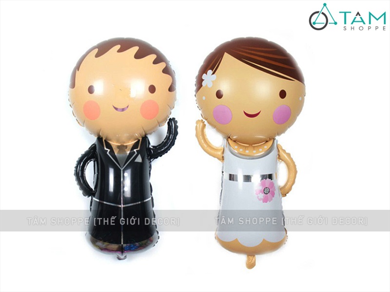 Set 02 bong bóng kiếng cô dâu chú rể trắng đen 80cm BBK-CDCR-01