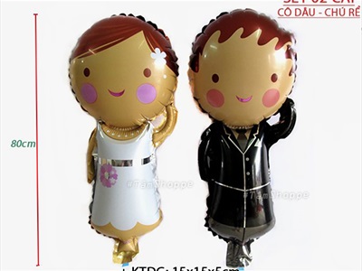 Set 02 bong bóng kiếng cô dâu chú rể trắng đen 80cm BBK-CDCR-01