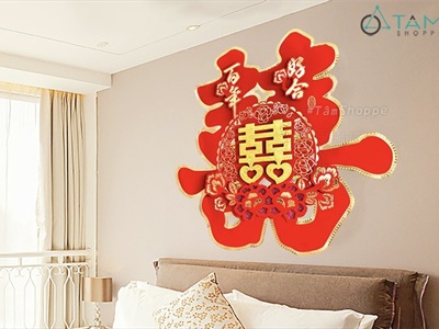 Set 02 chữ song Hỷ dán tường đám cưới ĐK60cm CHU-GIAY-01