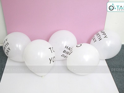 Set 05 bóng cao su trắng in chữ Happy birthday - to you đen ĐK25cm BBCS-HPBD-01