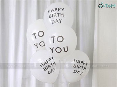 Set 05 bóng cao su trắng in chữ Happy birthday - to you đen ĐK25cm BBCS-HPBD-01