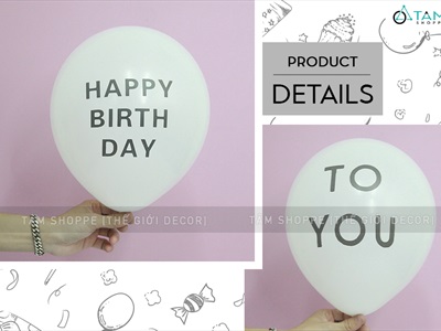 Set 05 bóng cao su trắng in chữ Happy birthday - to you đen ĐK25cm BBCS-HPBD-01
